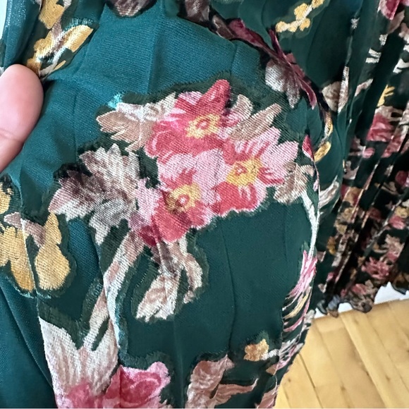 Anthropologie Floral Pleated Midi Dress - Green and Pink - Picture 11 of 12